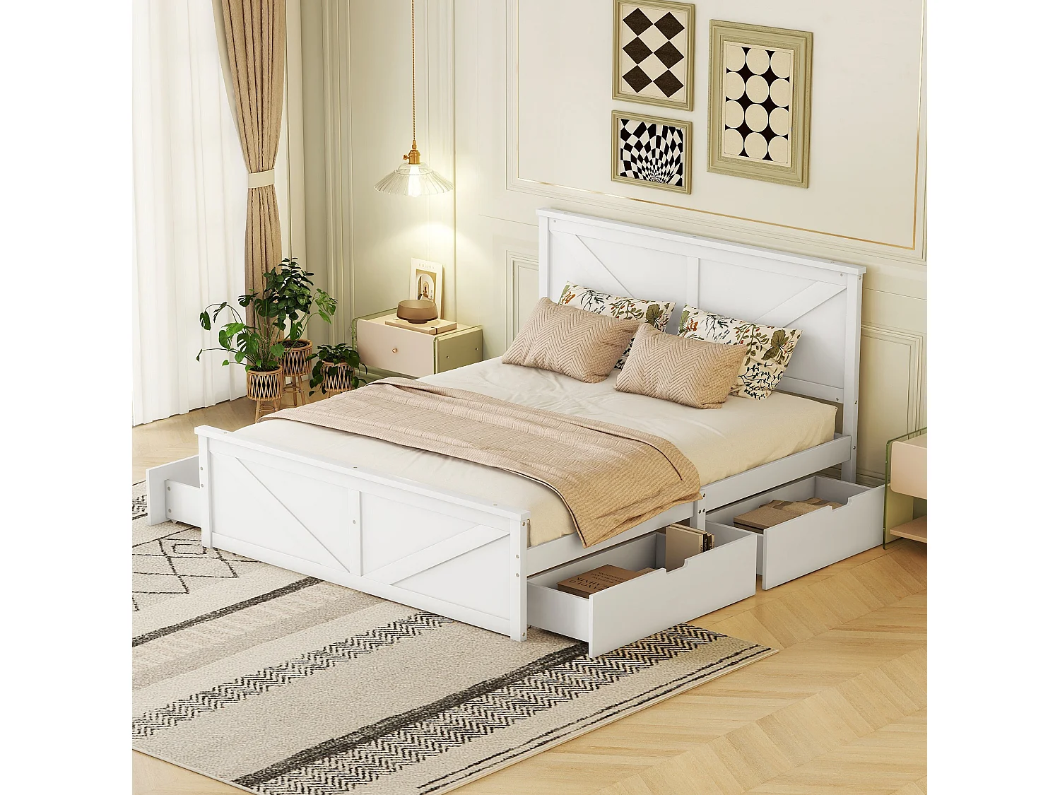 Łóżko dla dorosłych 160x200 cm - łóżko dwuosobowe z 4 szufladami - białe - bez materaca 4824467 - obrazek 1