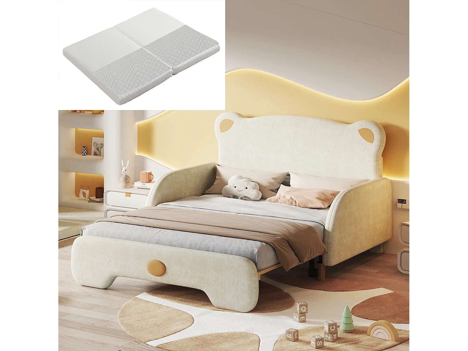 Łóżko dziecięce 140 x 200 cm – z stelażem – aksamit – beżowe – materac nie jest wliczony w cenę 4824496 - obrazek 1