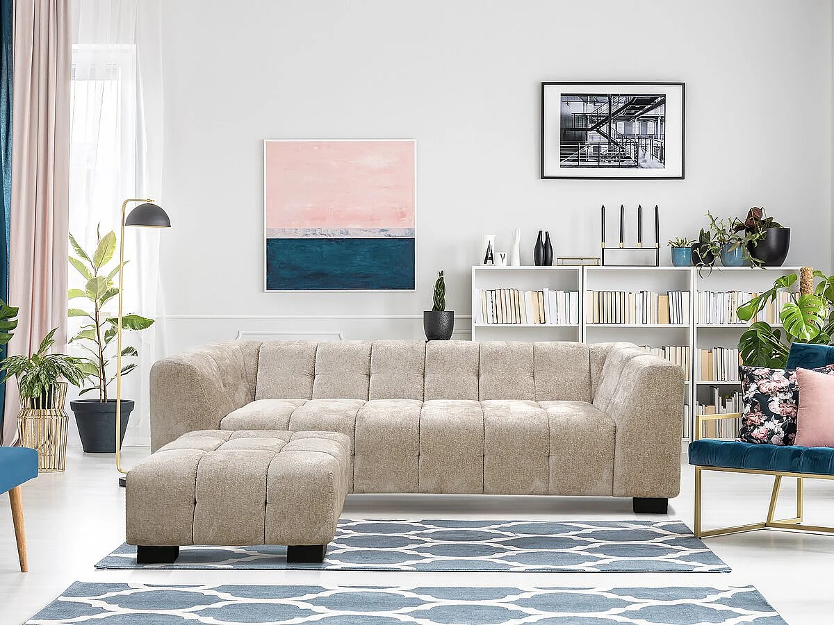 3-osobowa prosta designerska sofa z tkaniny szenilowej „Foch” – beżowa 3728335