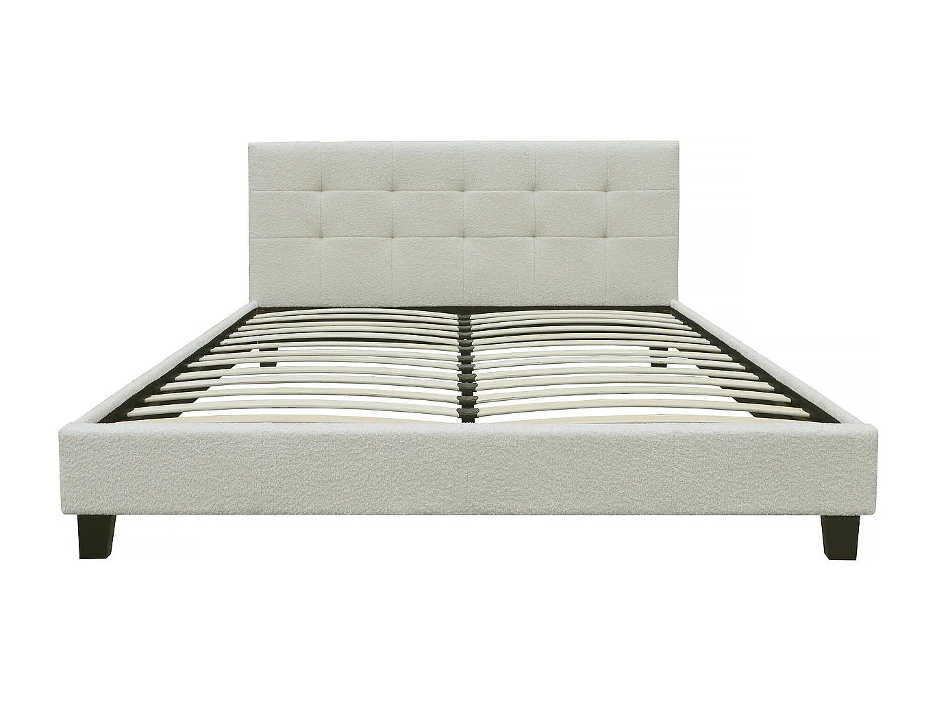 Eleganckie Łóżko z Tkaniny Bouclé „Julia” 140x190cm – Kremowe, Solidna Konstrukcja z Drewna, Nowoczesny Design 1534325