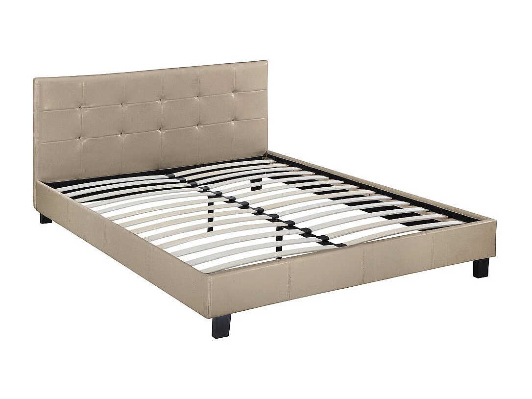 Łóżko Dwuosobowe z PVC "Julia" - Taupe - 140 x 190 cm - Głowica Pikowana - Matowe Wykończenie 571273 - obrazek 1