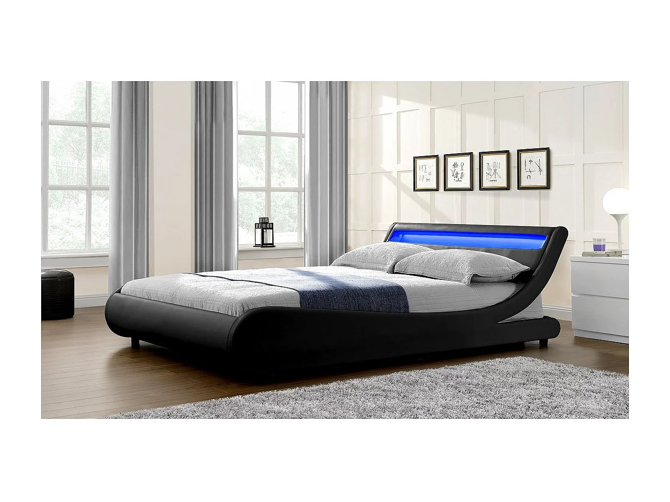 Eleganckie Łóżko LED „Natacha” – 160 x 200 cm – Czarny Wykończenie z PCV 562703