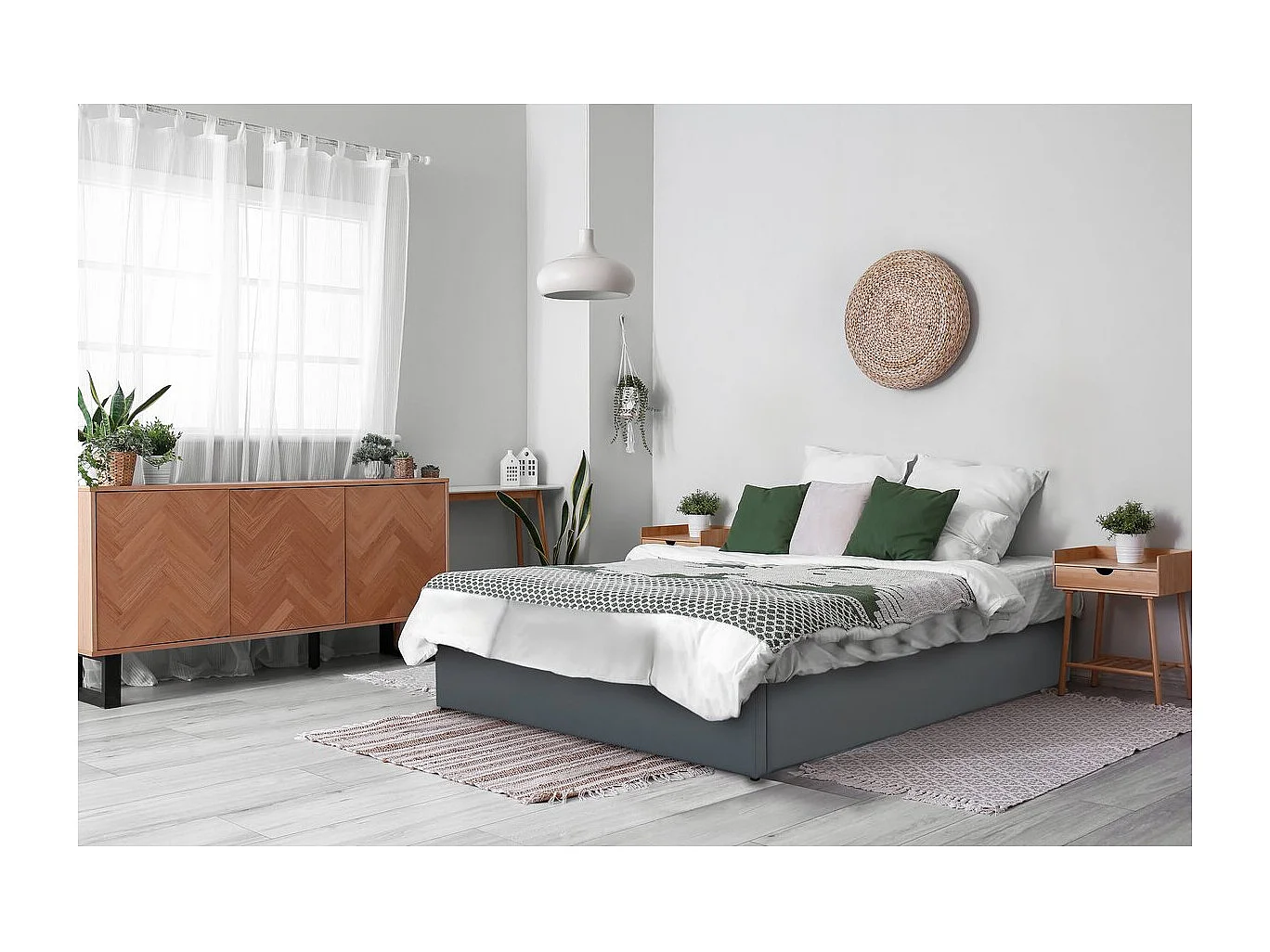 Eleganckie Szare Podwójne Łóżko z PVC z Pojemnikiem „Ava” – 140 x 190 cm – Stelaż Z Listewek 1534703