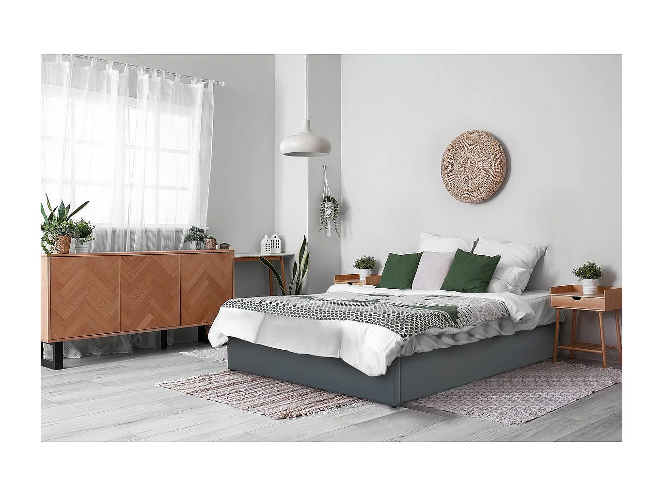 Eleganckie Szare Łóżko Małżeńskie z PVC z Pojemnikiem „Ava” – 160 x 200 cm – Stelaż Z Listewek 1534705