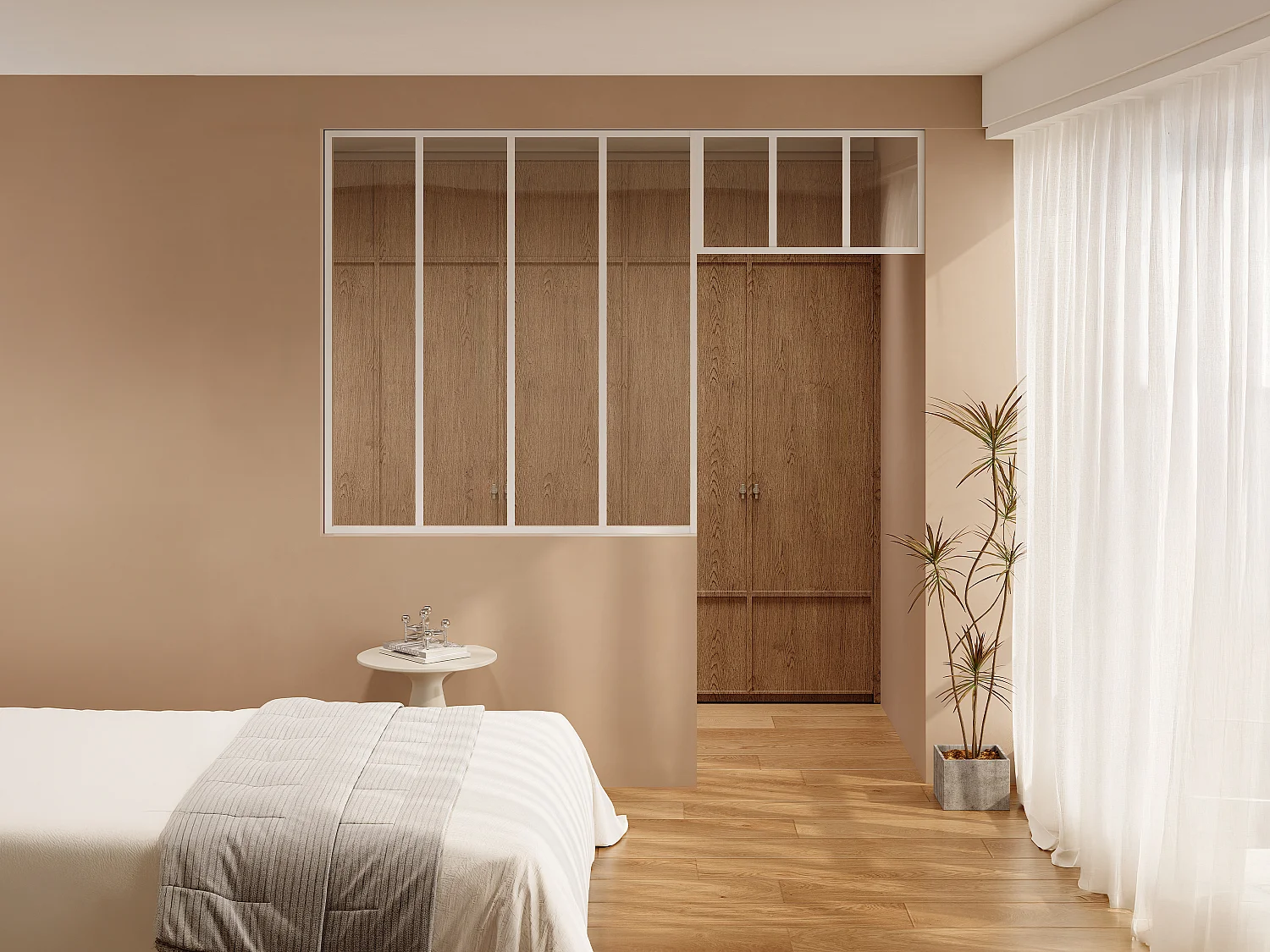 Przeszklona ścianka atelier z nadświetlem z aluminium malowanego proszkowo – S120 x W130 + S73 x W40 cm – Biała – BAYVIEW 4758255