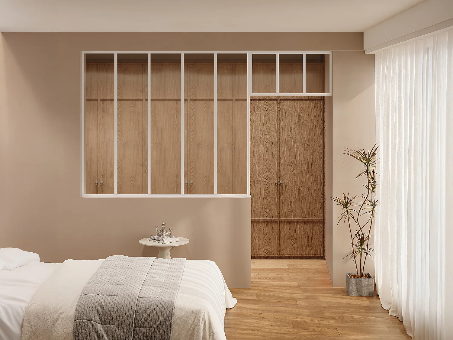Przeszklona ścianka atelier z nadświetlem z aluminium malowanego proszkowo – S150 x W130 + S73 x W40 cm – Biały – BAYVIEW 4758256
