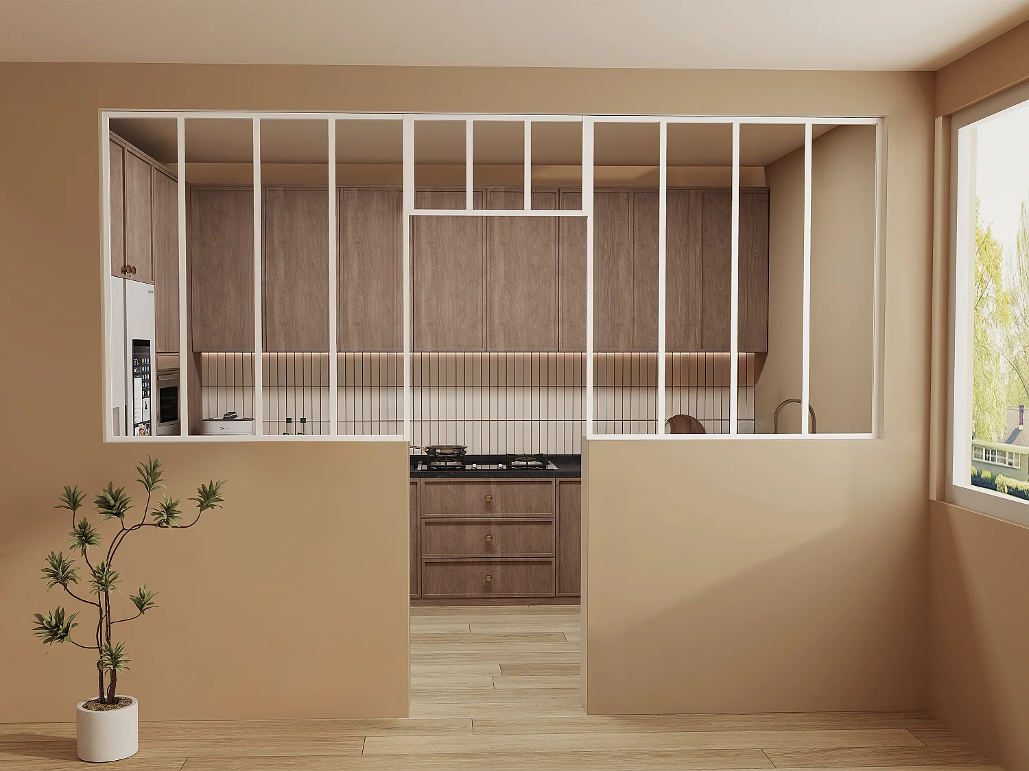 Zestaw 2 przeszklonych ścianek atelier z nadświetlem z aluminium malowanego proszkowo – 2 x szer.120 x wys.130 + szer.73 x wys.40 cm – Biały – BAYVIEW 4758257