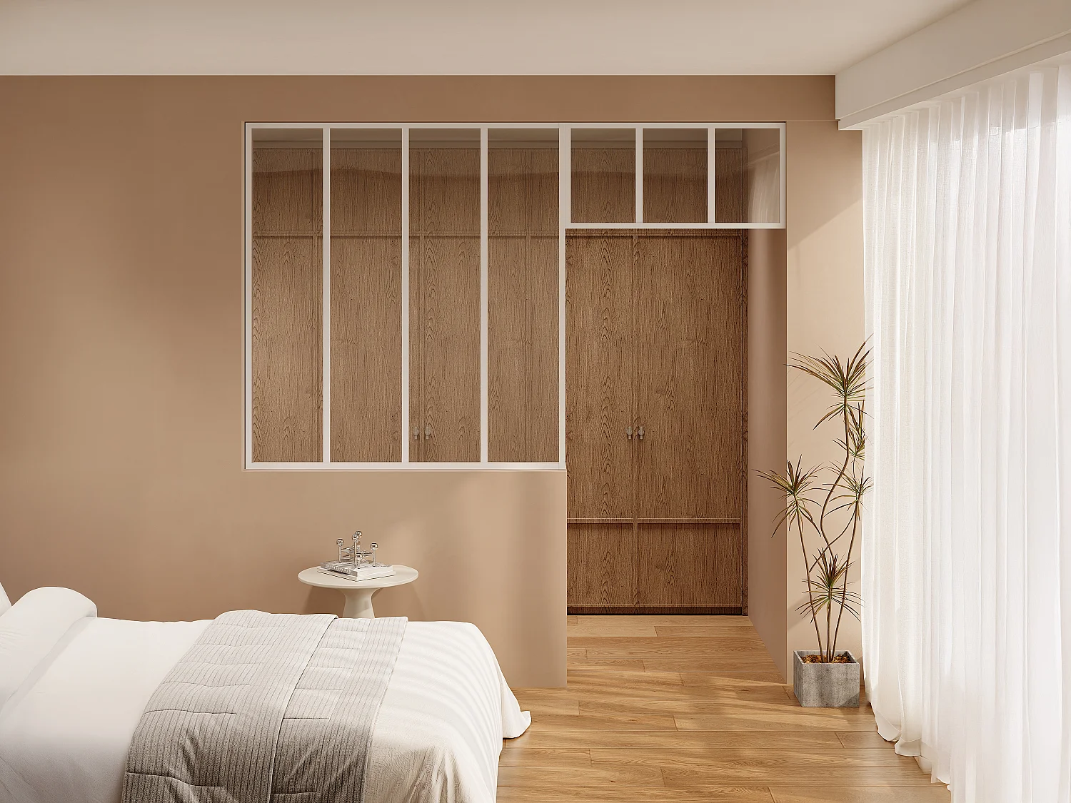 Przeszklona ścianka atelier z nadświetlem z aluminium malowanego proszkowo – S120 x W130 + S83 x W40 cm – Biały – BAYVIEW 4758259
