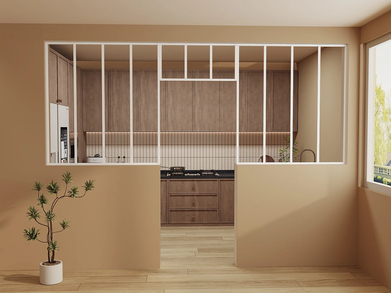 Zestaw 2 przeszklonych ścianek atelier z nadświetlem z aluminium malowanego proszkowo – 2 x szer.120 x wys.130 + szer.83 x wys.40 cm – Biały – BAYVIEW 4758261
