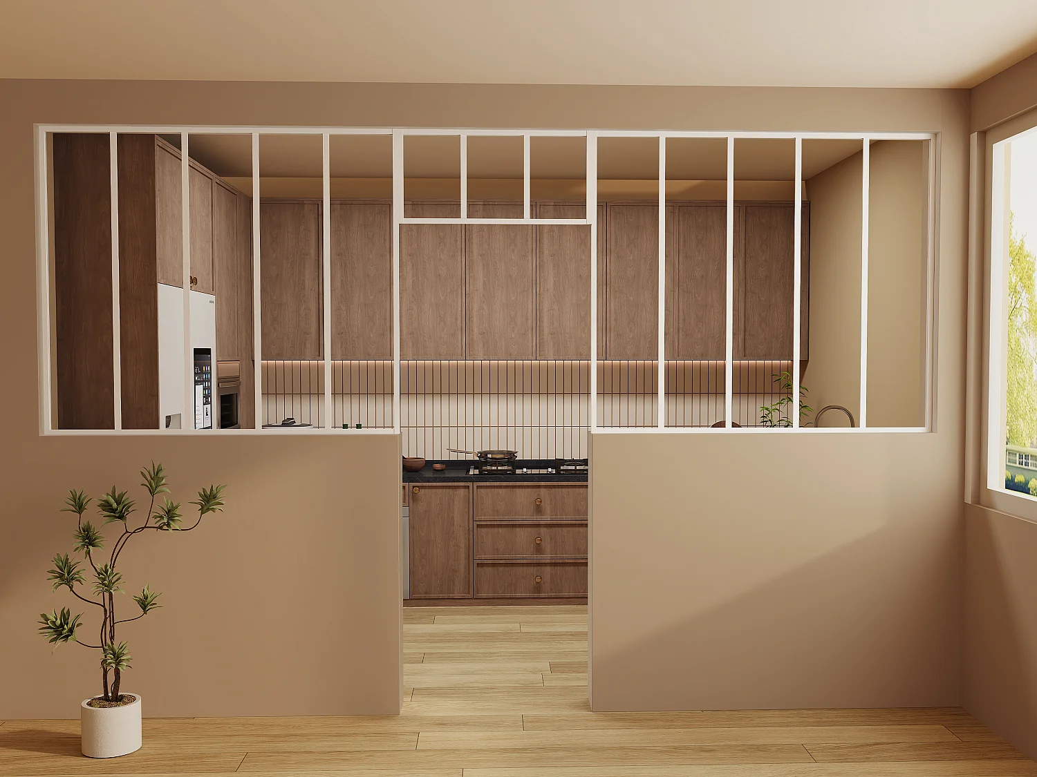 Zestaw 2 przeszklonych ścianek atelier z nadświetlem z aluminium malowanego proszkowo – 2 x szer.150 x wys.130 + szer.83 x wys.40 cm – Biały – BAYVIEW 4758262