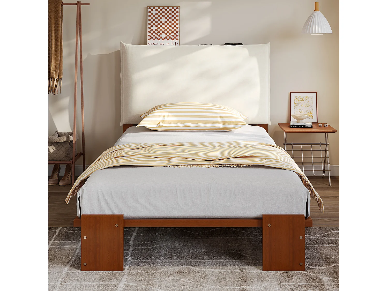 Łóżko dziecięce tapicerowane - 90 x 200 cm - z zagłówkiem i stelażem z listew - sosna i sklejka - ciemny brąz 4832236 - obrazek 1