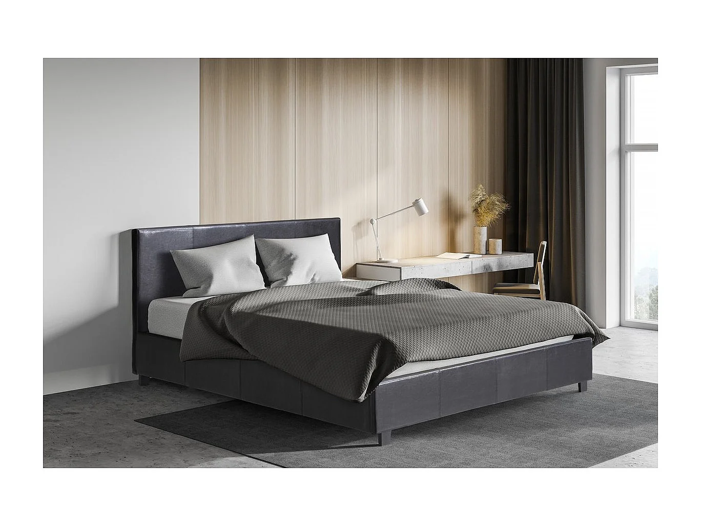 Eleganckie Łóżko Małżeńskie z Podwójnym Schowkiem „Carla” – 160 x 200 cm – Czarny PVC 572619