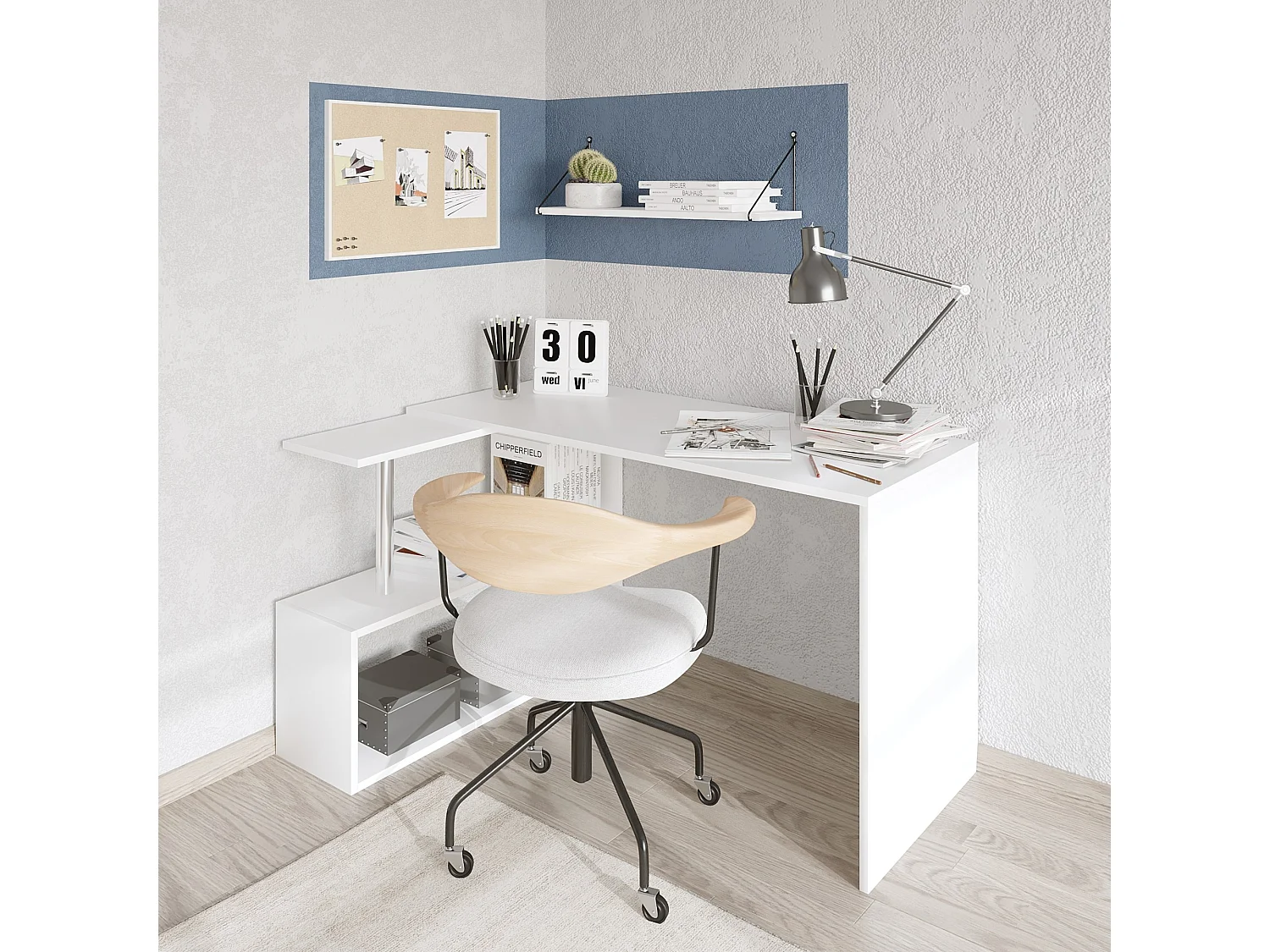 Nowoczesne Biurko Naukowe "Gelincik" - Białe Drewno - 130 x 109 x 74 cm - 2 Półki 4824179 - obrazek 1