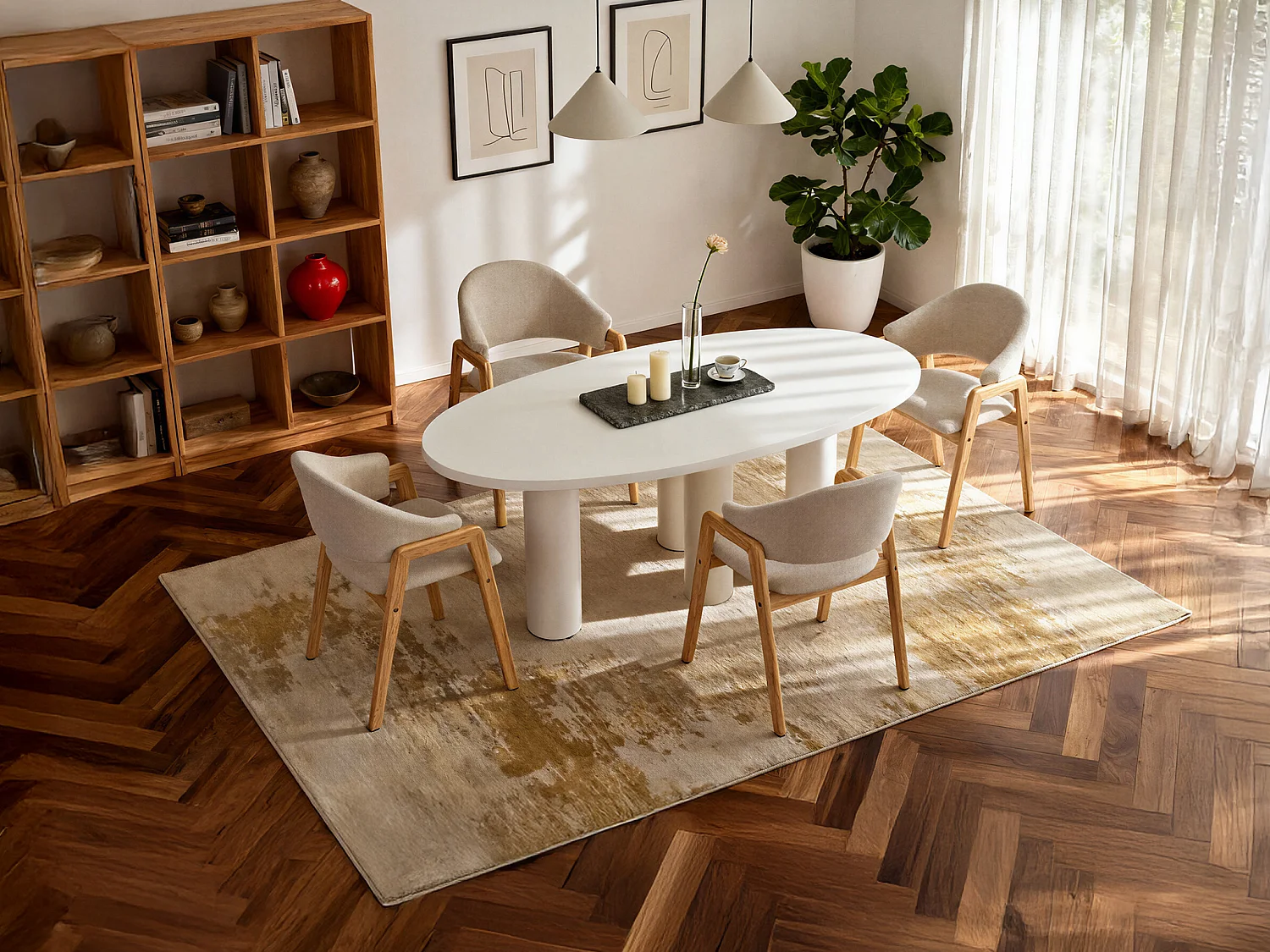 Stół do jadalni na 8 osób z MDF - Beżowy - FALYN 3716986 - obrazek 1