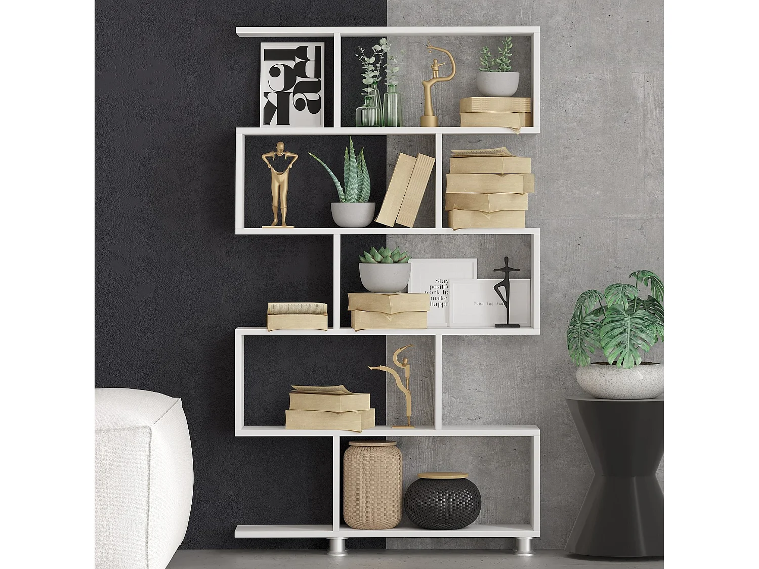 Biała drewniana biblioteczka Nilüfer 90x20x156 cm, 5 półek, nowoczesny i solidny design 4833718