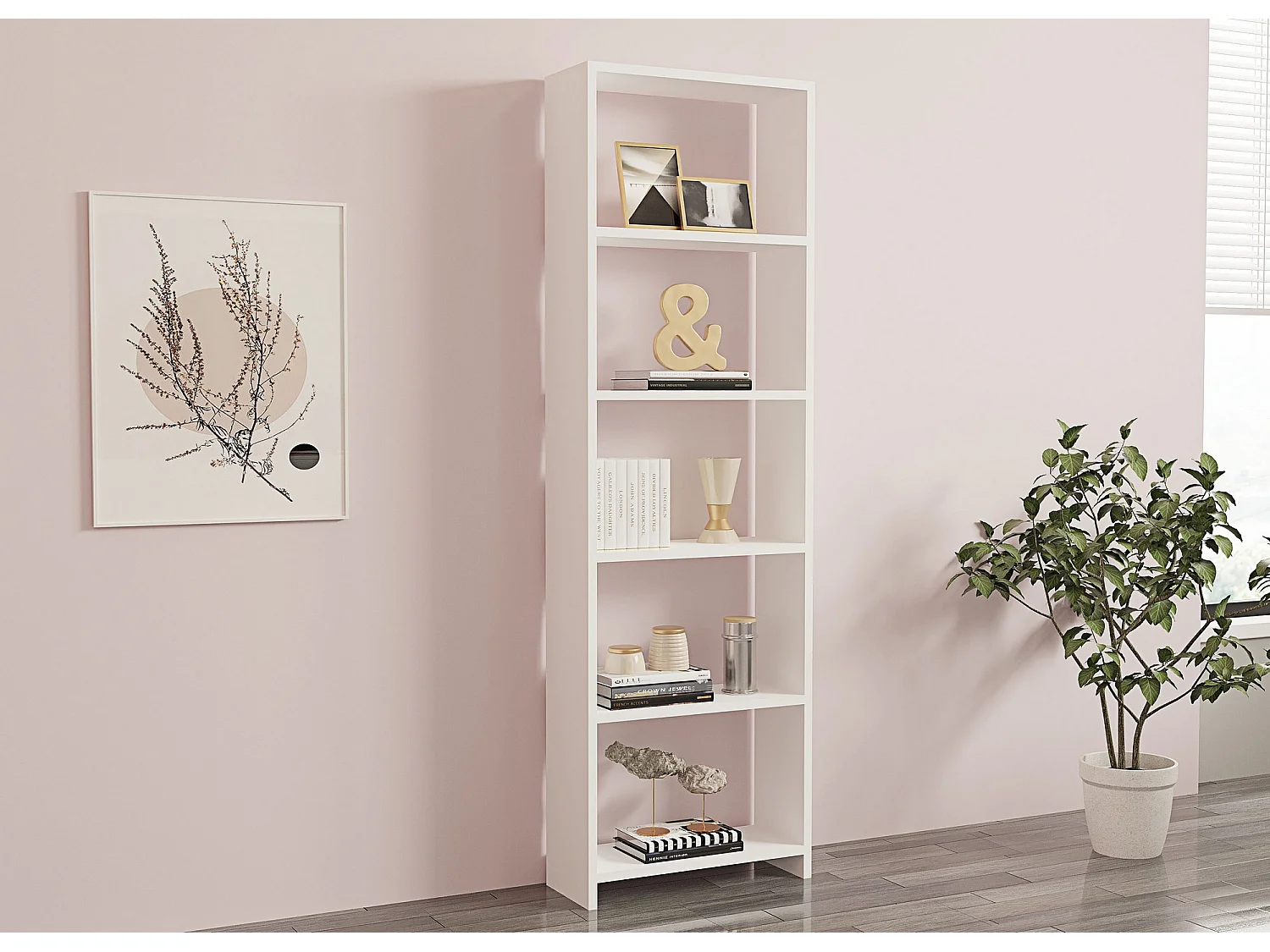 Biała drewniana biblioteczka „New” 160x19x50 cm, 5 półek, styl skandynawski, płyta wiórowa melaminowana 4833719