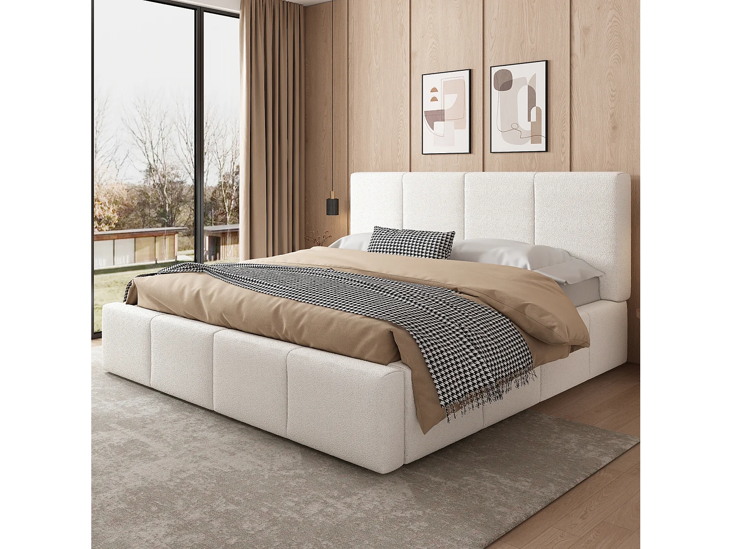 Łóżko dla dorosłych 180 x 200 cm – z zagłówkiem, stelażem – beżowe – materac nie jest wliczony w cenę 4836535 - obrazek 1