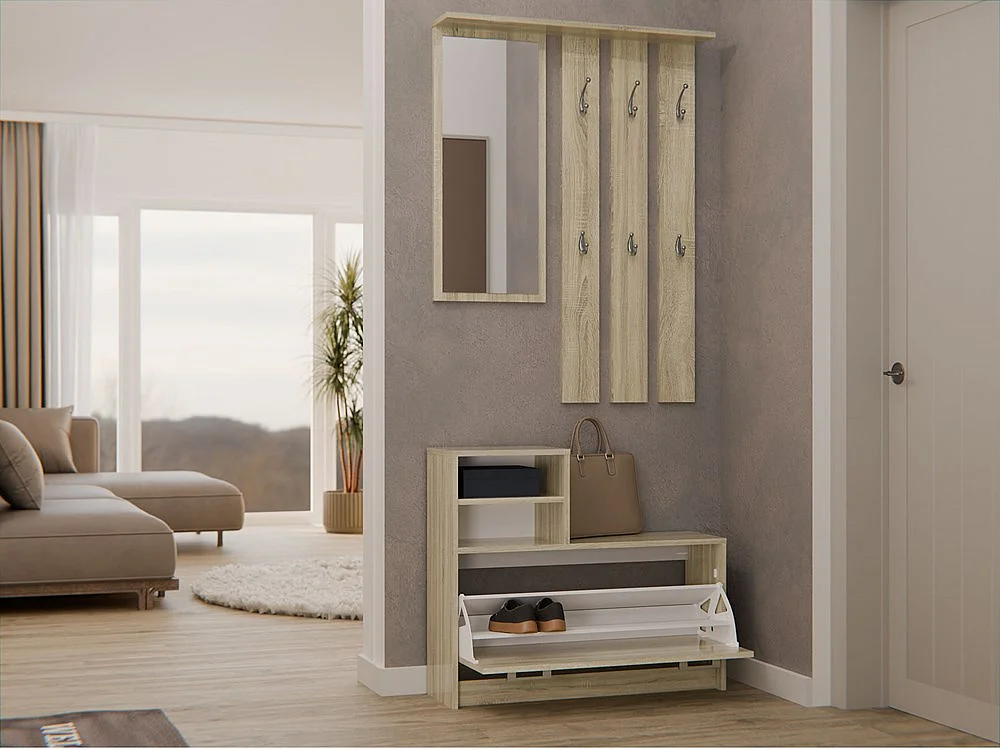 Garderoba Vera |Dąb Sonoma | 85x24x180 cm | Wieszak, Lustro, Szafka na Obuwie 4029765 - obrazek 1
