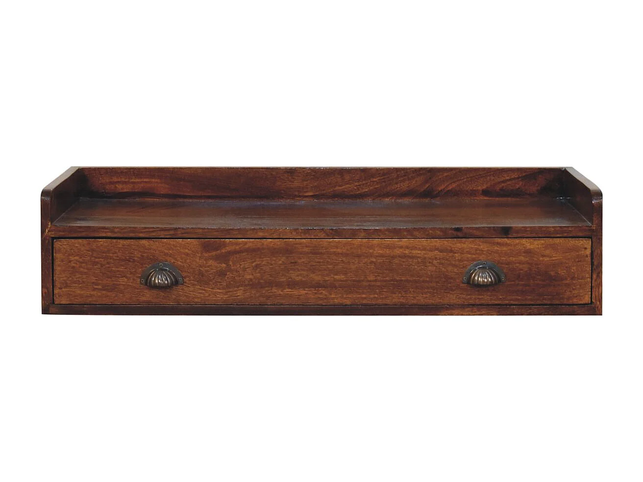 Artisan Furniture Półka ścienna Belmont z litego drewna, 1 szuflada, ciemnobrązowa 4838833