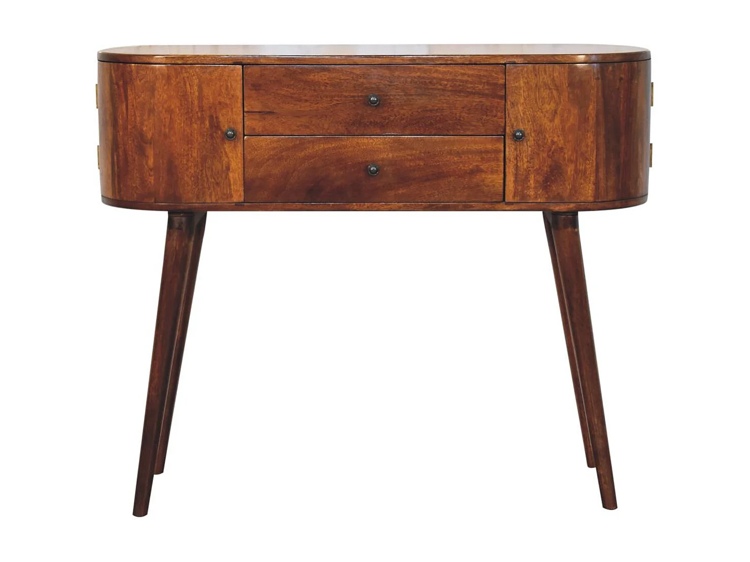 Artisan Furniture Stolik konsolowy Grove z litego drewna, 2 środkowe szuflady i boczne szafki, ciemnobrązowy 4838842