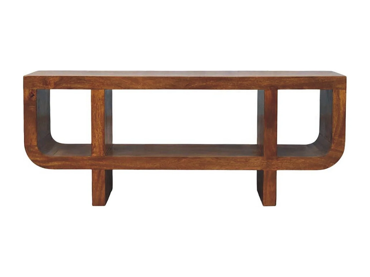 Artisan Furniture Zakrzywiony mebel pod telewizor Orion z litego drewna w kolorze kasztanowym, ciemnobrązowy 4838843
