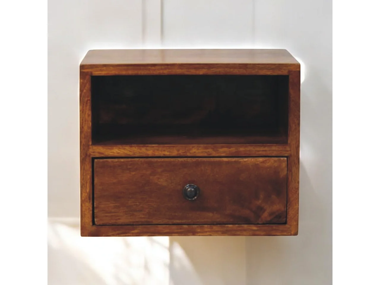 Artisan Furniture Szafka nocna Solis z 1 szufladą, montowana na ścianie z litego drewna kasztanowego 4075335