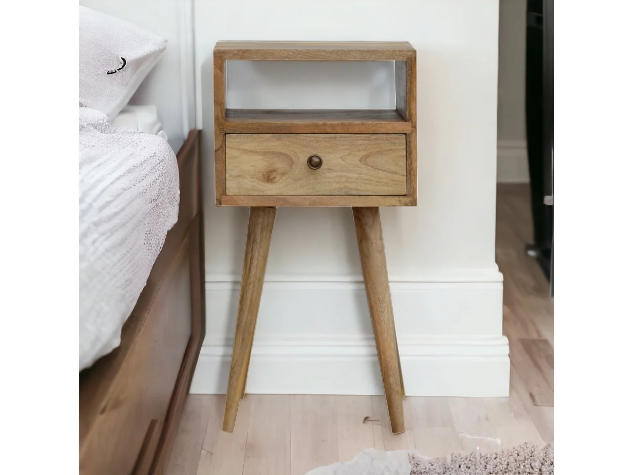 Okrągły stolik nocny Mini Oak-ish Artisan Furniture, 1 szuflada, brązowy 3479956 - obrazek 1