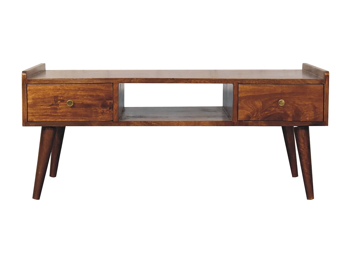 Podwyższony mebel pod telewizor z drewna kasztanowego Artisan Furniture, 2 szuflady, 1 półka, brązowy 4421671