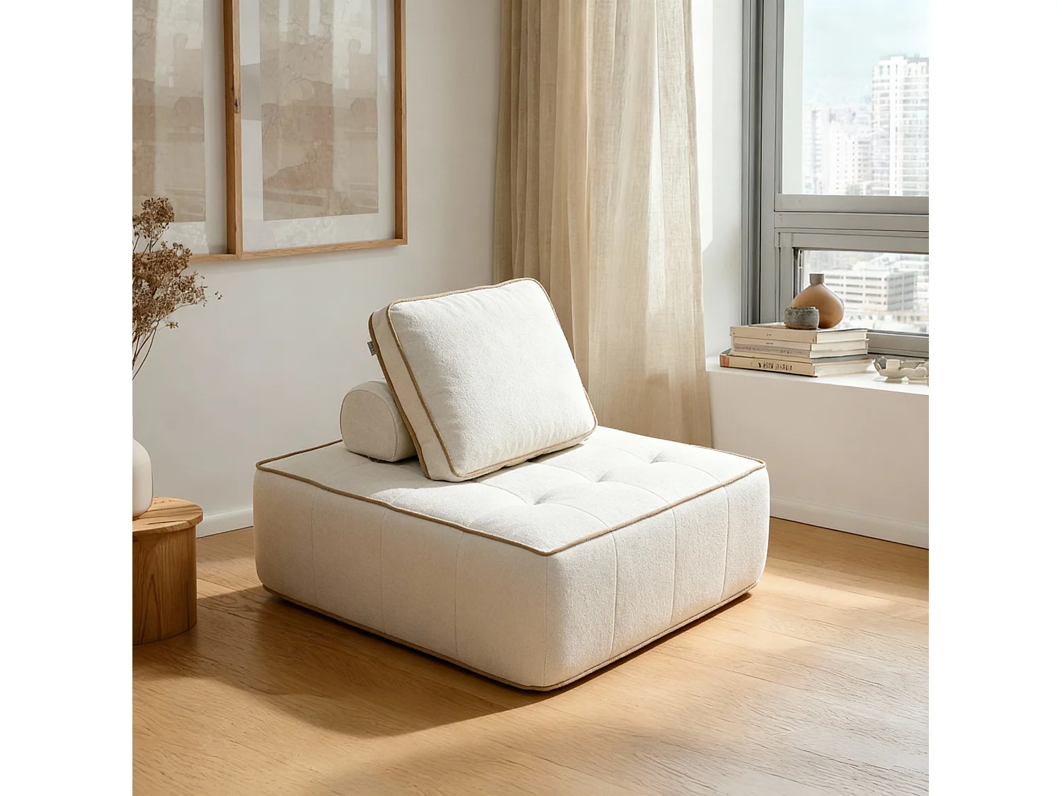 Coco Living Fotel Zen 1-osobowy – biały i piaskowy 4838386
