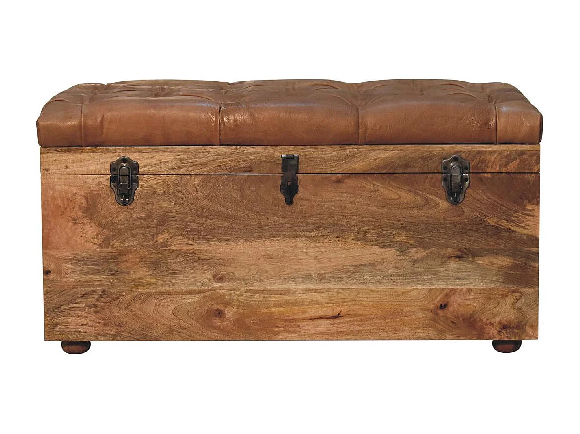 Artisan Furniture Lite drewno Skrzynia Magazynowa z Bawolej Skóry w Odcieniu Dębowym 4794650