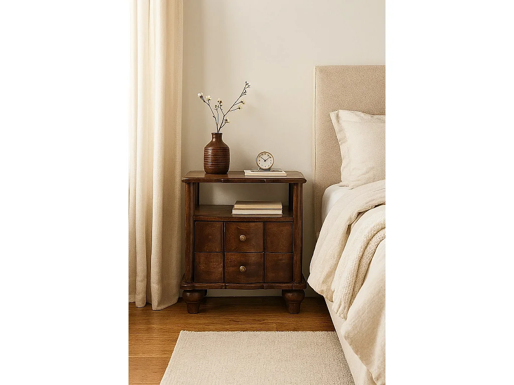 Artisan Furniture Lite drewno Szafka Nocna z 2 Szufladami i Otwartą Półką 4794552 - obrazek 1