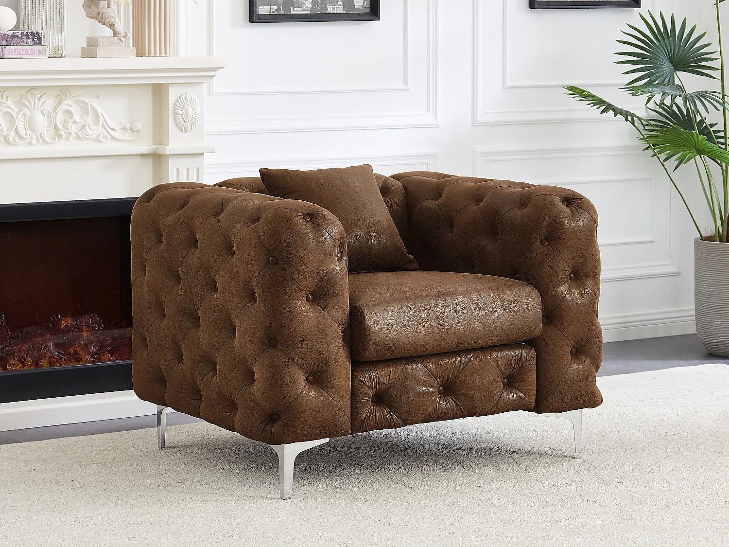 Fotel chesterfield z mikrofibry o wyglądzie postarzanej skóry EDWINA 138933 - obrazek 1