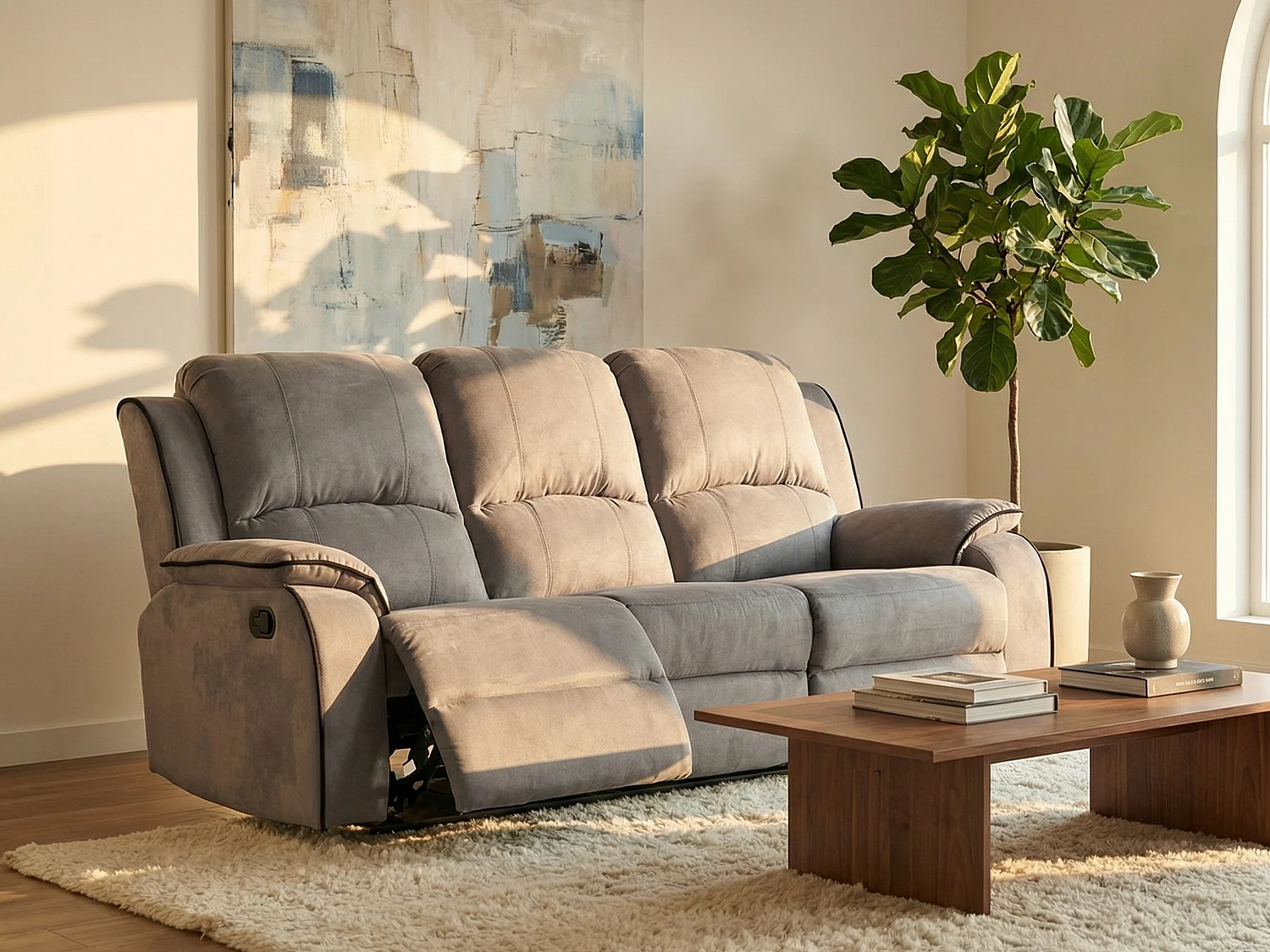 Kanapa 3-osobowa z funkcją relax z mikrofibry HERNANI – Szary 79495