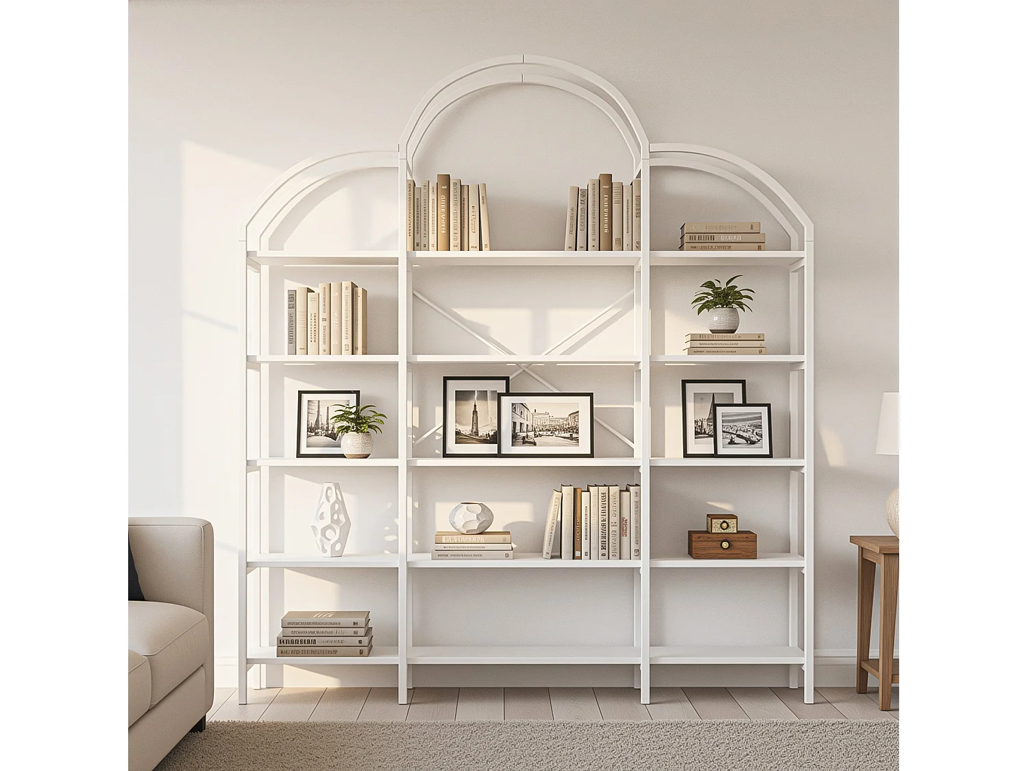 Elegancki regał magazynowy - 170 x 26 x 190 cm - z 5 półkami - kształt chmurki - MDF + metal - biały 4853579 - obrazek 1