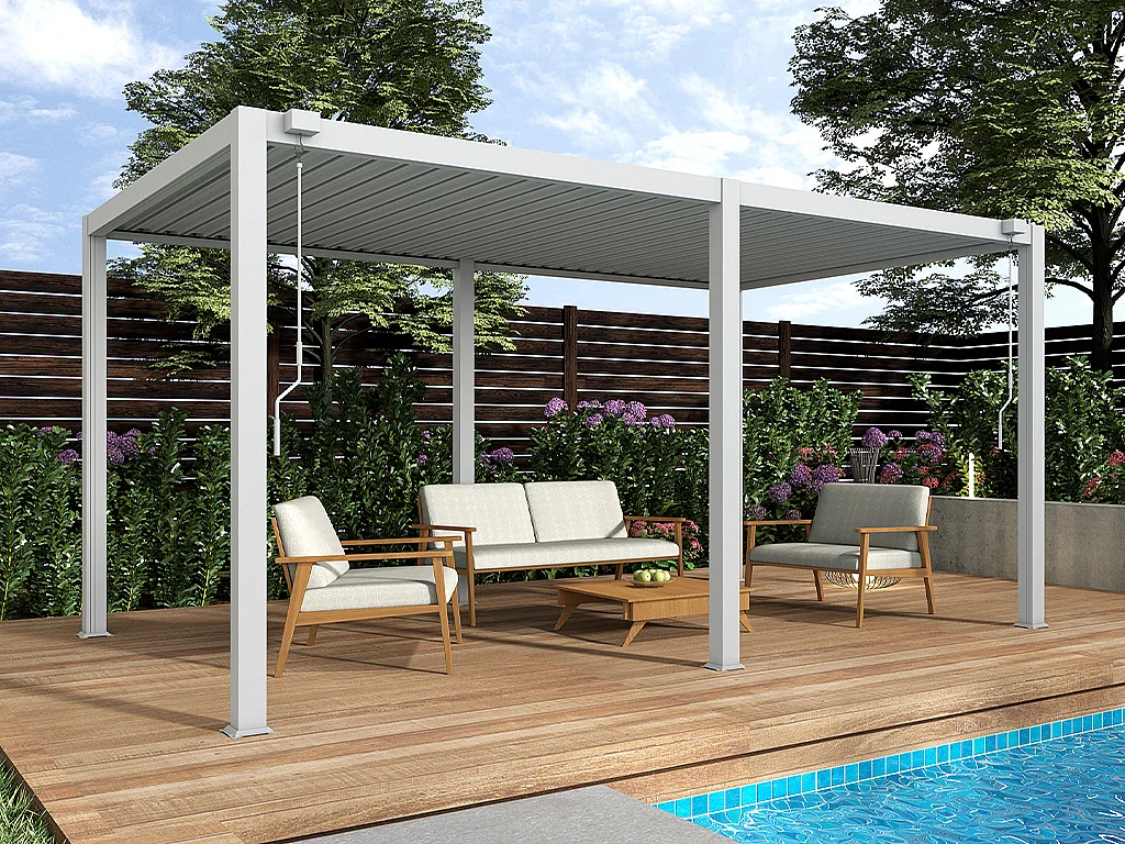 Pergola bioklimatyczna wolnostojąca aluminiowa z regulowanymi lamelami – 15 m² – biała – AMALFI 4319182