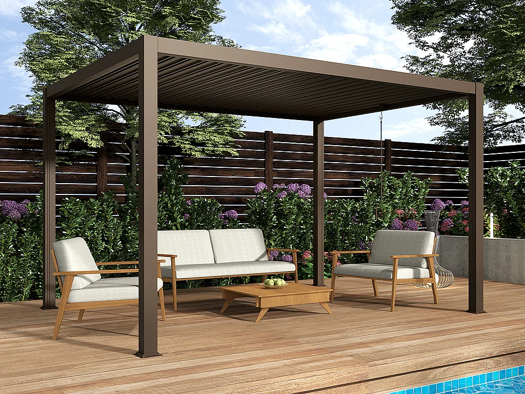 Pergola bioklimatyczna wolnostojąca aluminiowa z regulowanymi lamelami - 12 m² - taupe - AMALFI 4319185 - obrazek 1