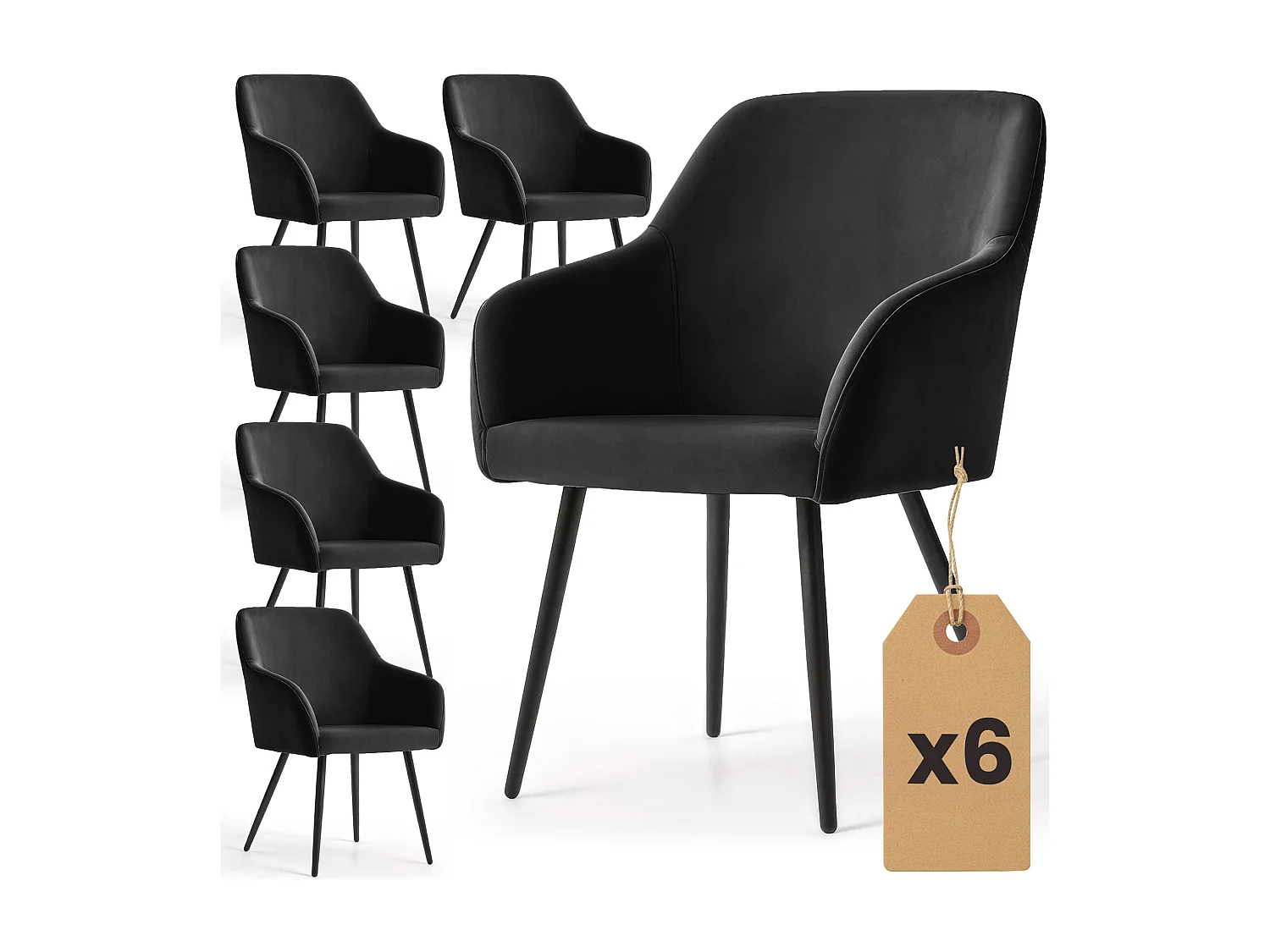 6x Welurowe krzesło tapicerowane gładkie Czarne ESTELLE Czarne nogi 4860926 - obrazek 1