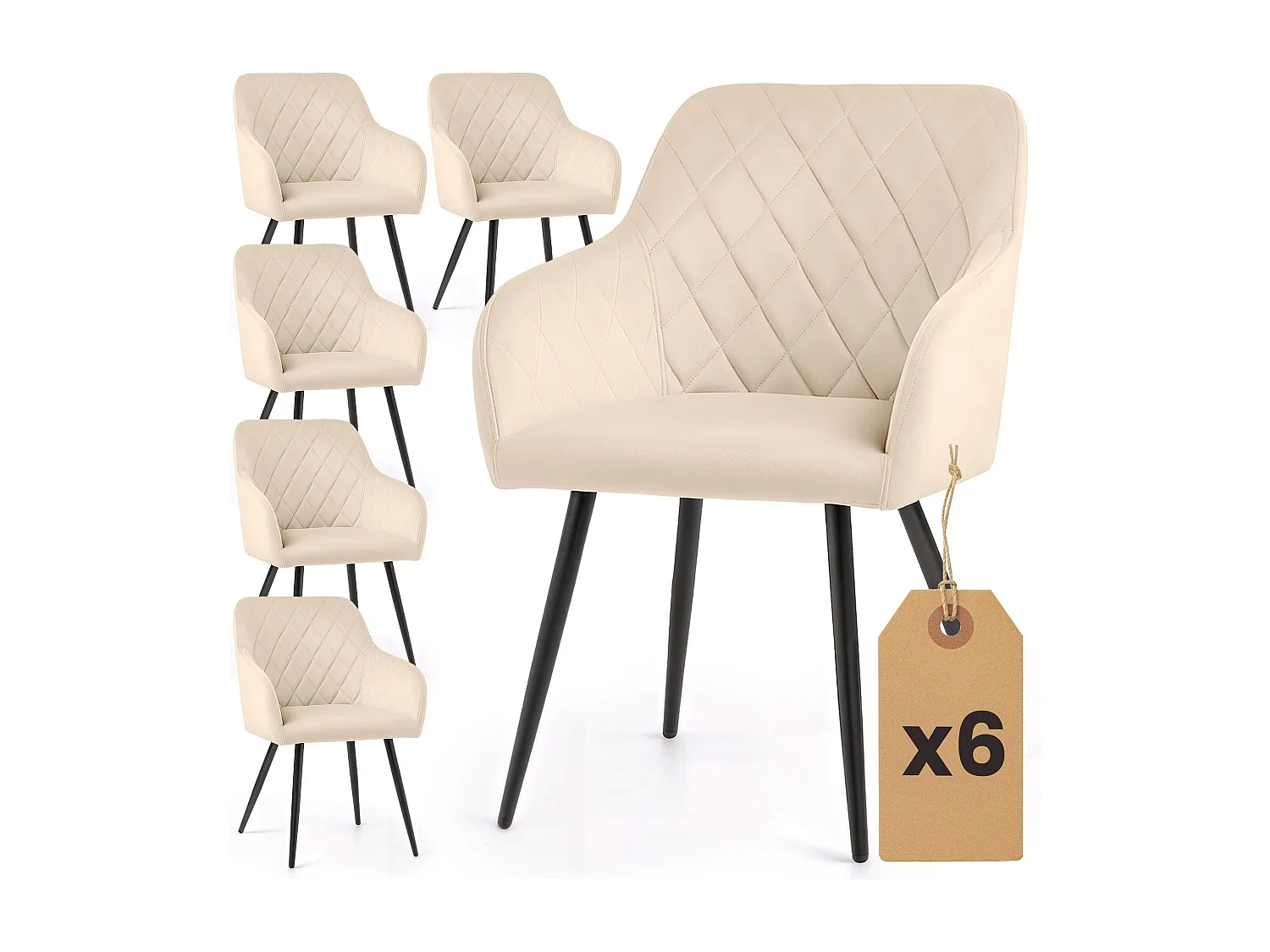 6x Welurowe krzesło tapicerowane pikowane w romby Beżowe VELTO Czarne nogi 4860966 - obrazek 1