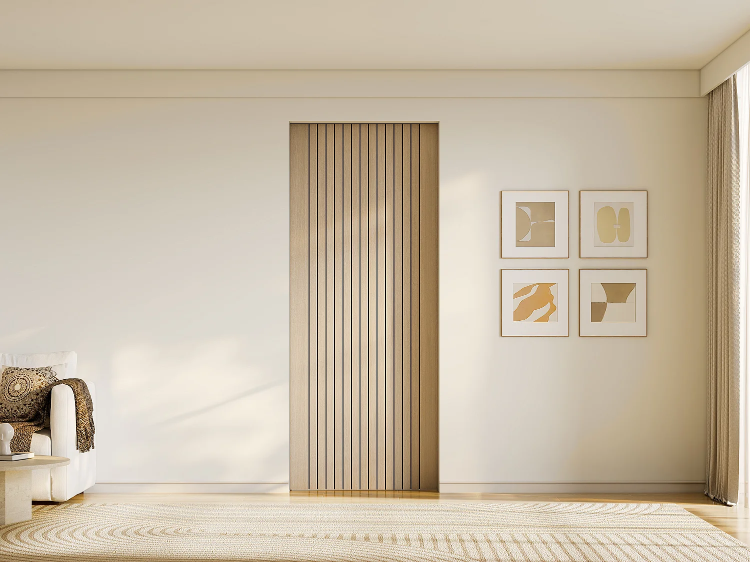Drzwi przesuwne z systemem chowanym w ścianie z drewna i MDF z prążkami - W205 x S93 cm - AREZO 4862659 - obrazek 1