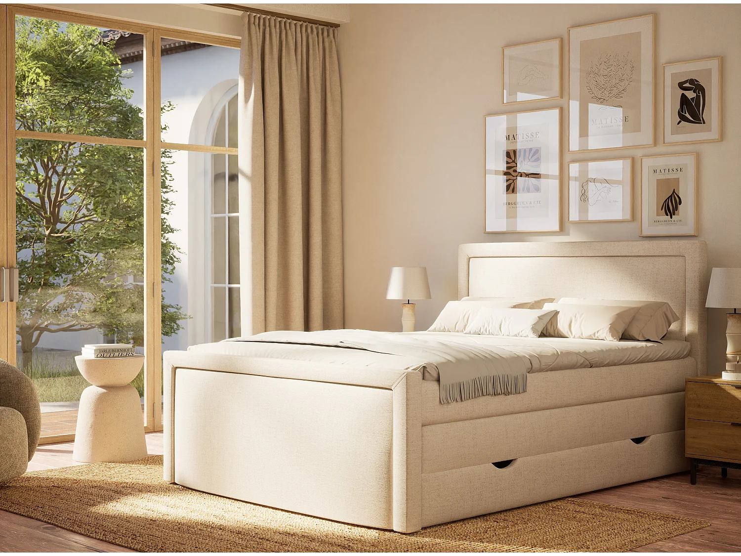 Łóżko boxspring z zagłówkiem + materac + topper - 200x200 cm - beżowy - FRESCO 4865575 - obrazek 1