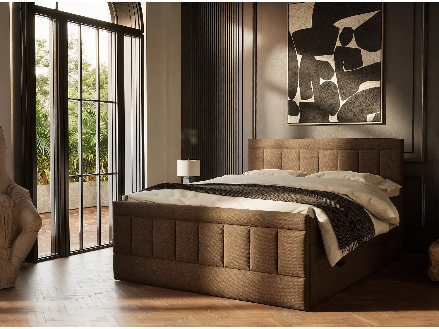 Łóżko boxspring z zagłówkiem + materac + topper - 140x200 cm - brązowy - CAYA 4865636 - obrazek 1