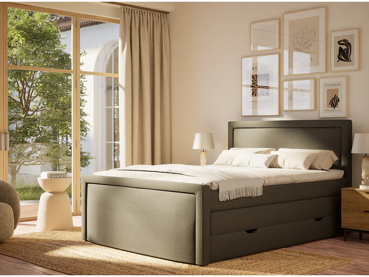 Łóżko boxspring z zagłówkiem + materac + topper - 200x200 cm - grafitowy - FRESCO 4865632 - obrazek 1