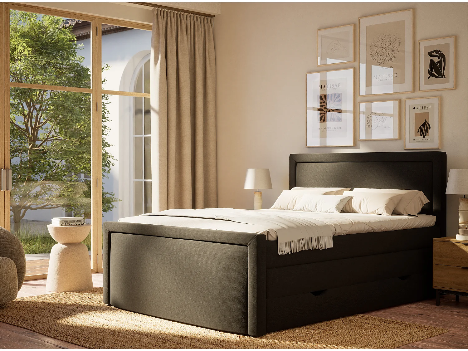 Łóżko boxspring z zagłówkiem + materac + topper - 160x200 cm - czarny - FRESCO 4865644 - obrazek 1