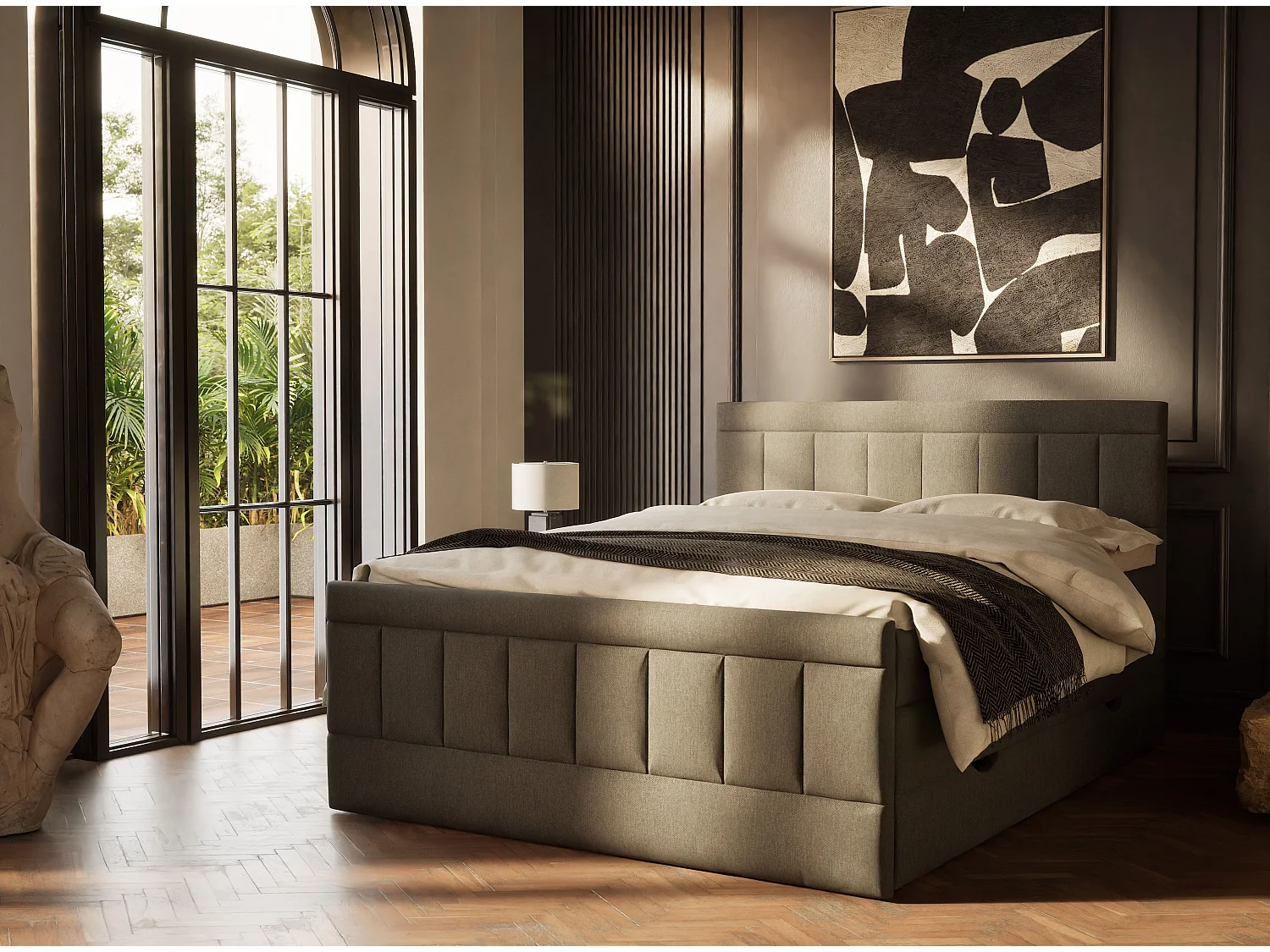 Łóżko boxspring z zagłówkiem + materac + topper - 160x200 cm - grafitowy - CAYA 4865657 - obrazek 1