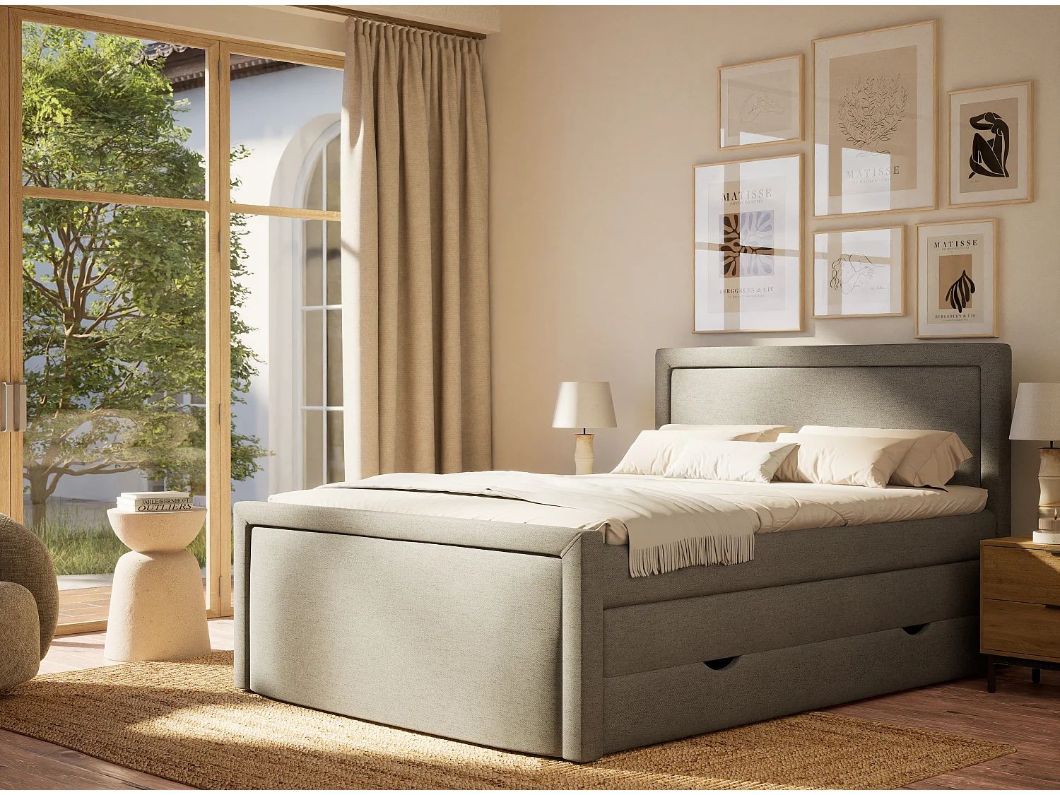 Łóżko boxspring z zagłówkiem + materac + topper - 140x200 cm - szary - FRESCO 4865652 - obrazek 1
