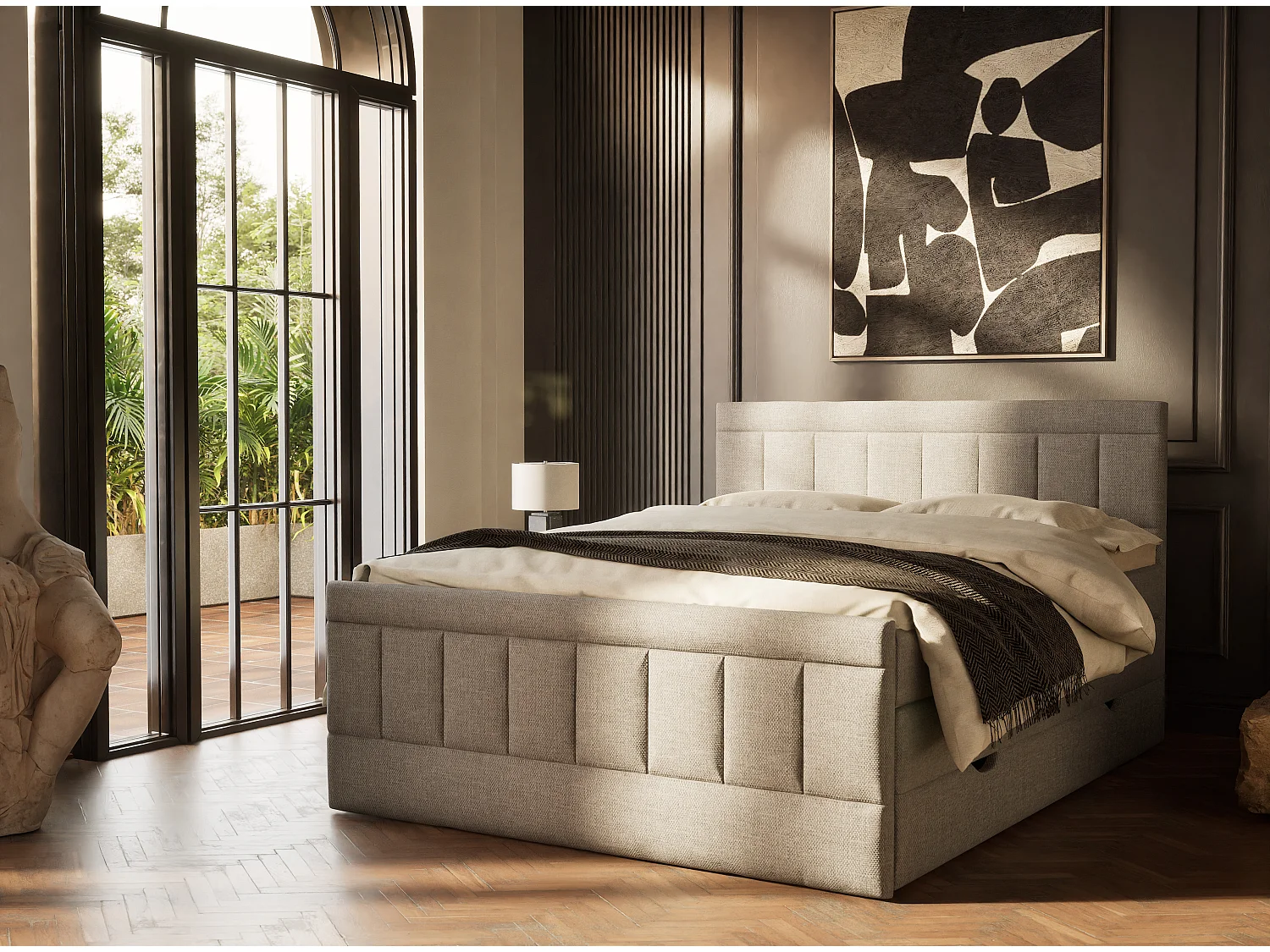 Łóżko boxspring z zagłówkiem + materac + topper - 180x200 cm - szary - CAYA 4865659 - obrazek 1