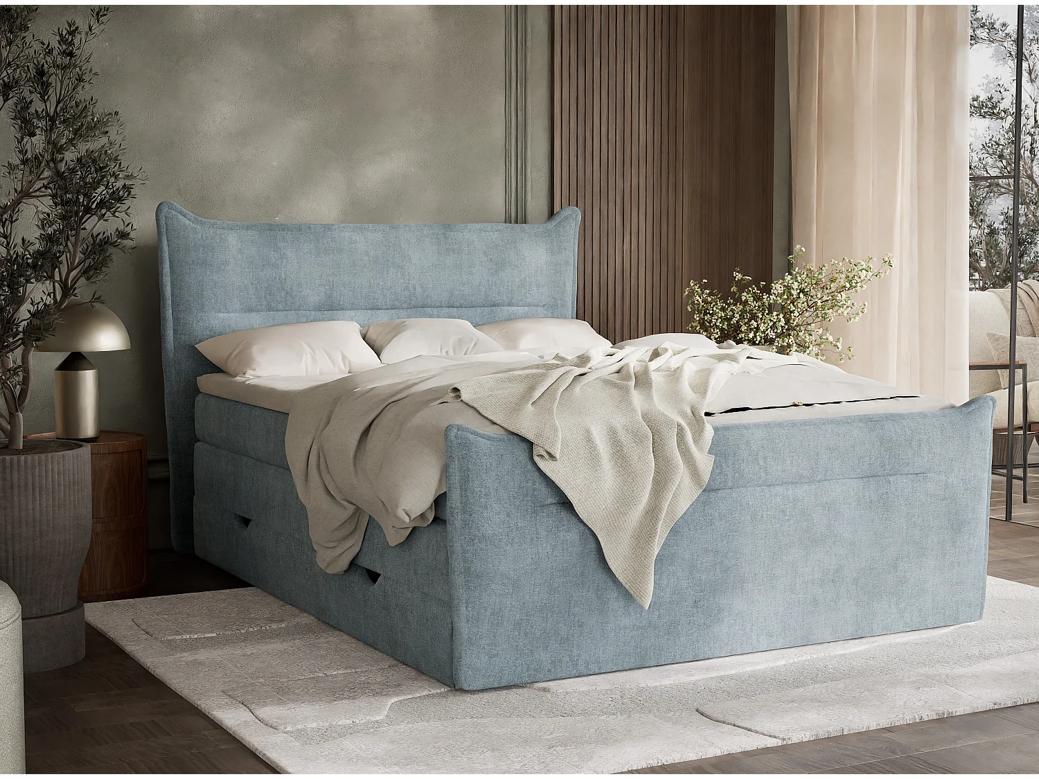 Łóżko boxspring z zagłówkiem + materac + topper - 140x200 cm - jasnoniebieski - PELINO 4865667 - obrazek 1