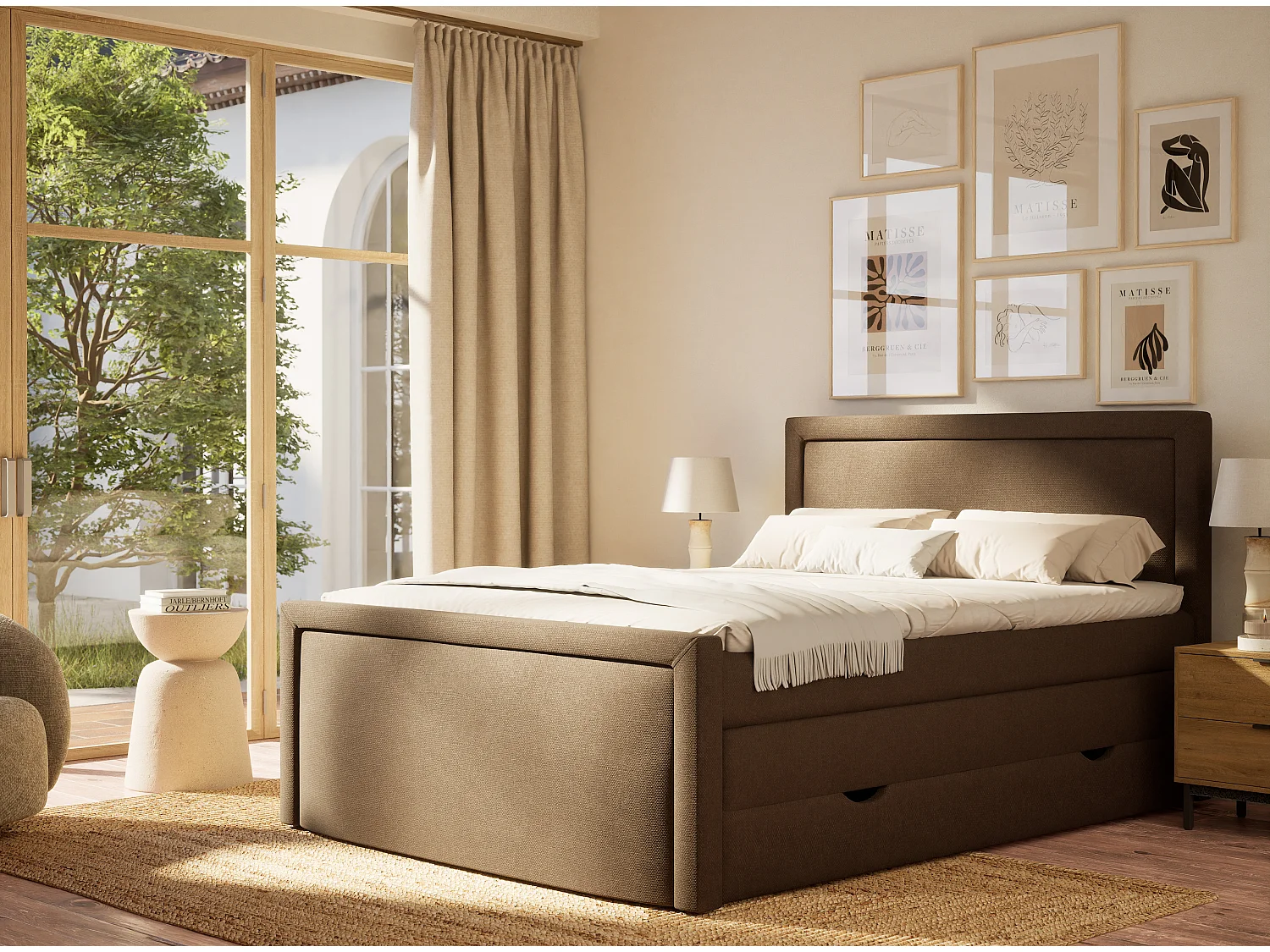 Łóżko boxspring z zagłówkiem + materac + topper - 200x200 cm - brązowy - FRESCO 4865674 - obrazek 1