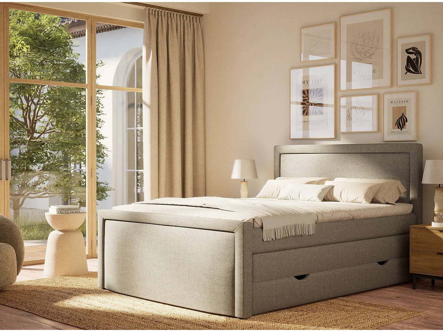 Łóżko boxspring z zagłówkiem + materac + topper - 200x200 cm - szary - FRESCO 4865683 - obrazek 1