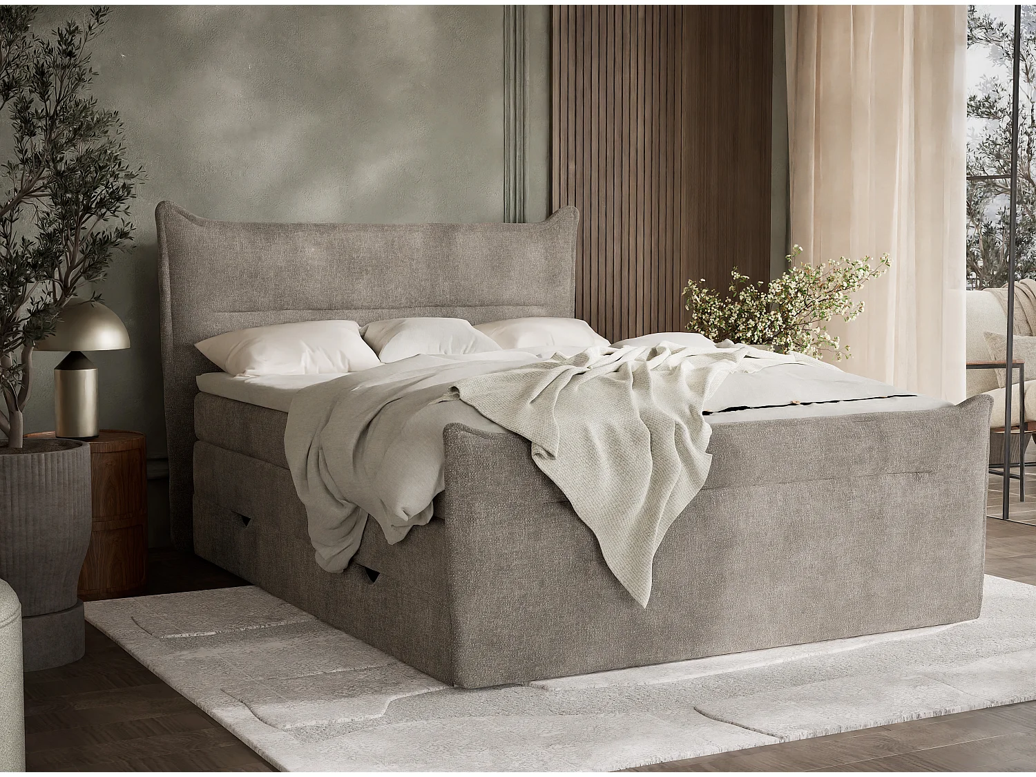 Łóżko boxspring z zagłówkiem + materac + topper - 140x200 cm - brązowy - PELINO 4865692 - obrazek 1